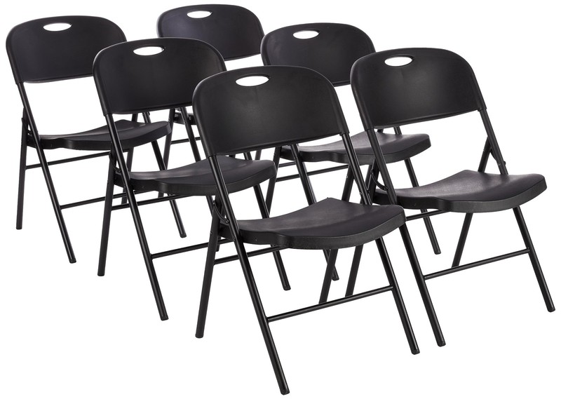 Basics Sturdy Foldable Portable Plastic Chair, 350-Pound 6-Pack, Black