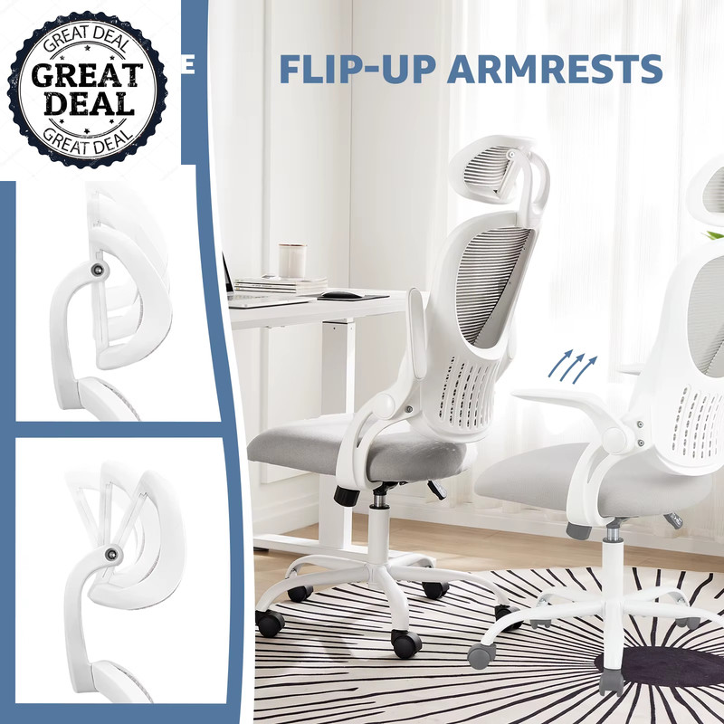 Ergonomic Mesh Chair Flip-Up Arm Adjustable Headrests Comfortable Lumbar Support gallery
