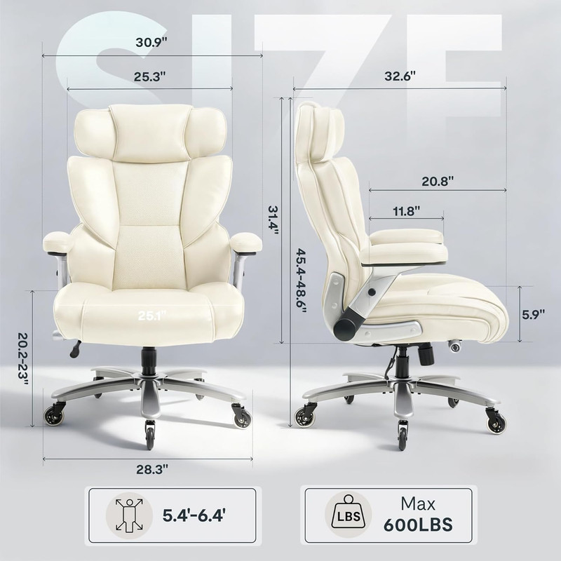 Big & Tall 600Lbs Office Chair with Lumbar Support & 2D Armrests - Beige gallery