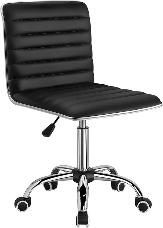 PU Leather Mid Back Office Chair Armless Computer Task Chair Swivel Vanity USA gallery