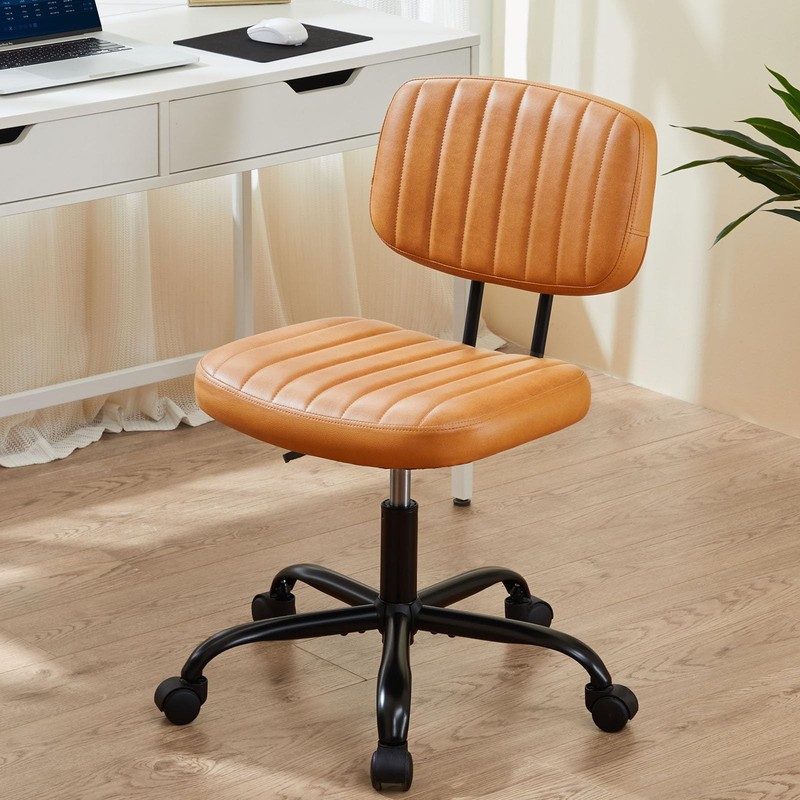 Small Office Desk Chair - Armless PU Leather with Comfy Lumbar Support, Heigh...