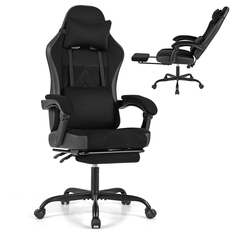 Gaming Chair w/Headrest, Lumbar Support, Linkage Armrests, Reclining Backrest