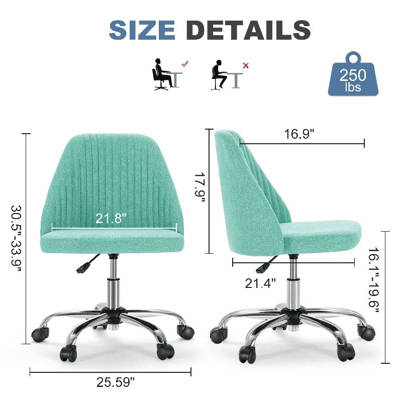 Armless Modern Desk Chair Adjustable Height Rolling Task Chair 250lb Capacity US gallery