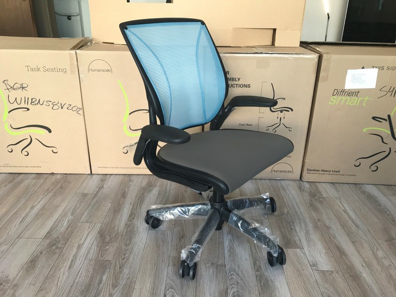 HumanScale Diffrient World Task Chair Adjustable Arms Black Frame Thalo Fabric gallery