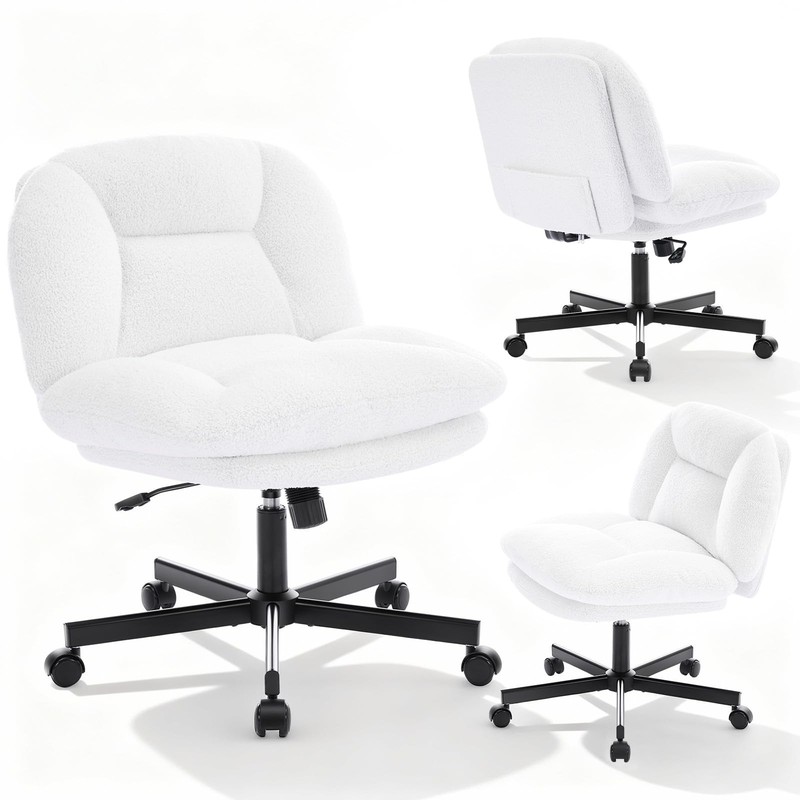 Cross Legged Office Chair, Thick Cushioned Criss Cross Chair with Wheels, Wid... gallery