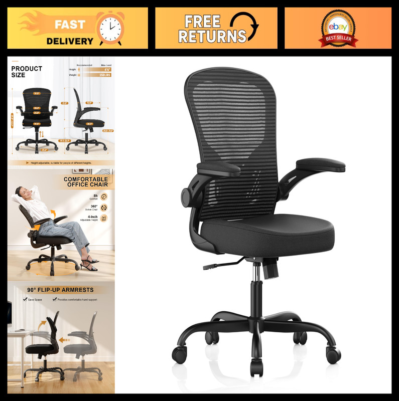 Ergonomic High Back Office Chair, 330LBS Capacity, Mesh, Adjustable Lumbar Suppo