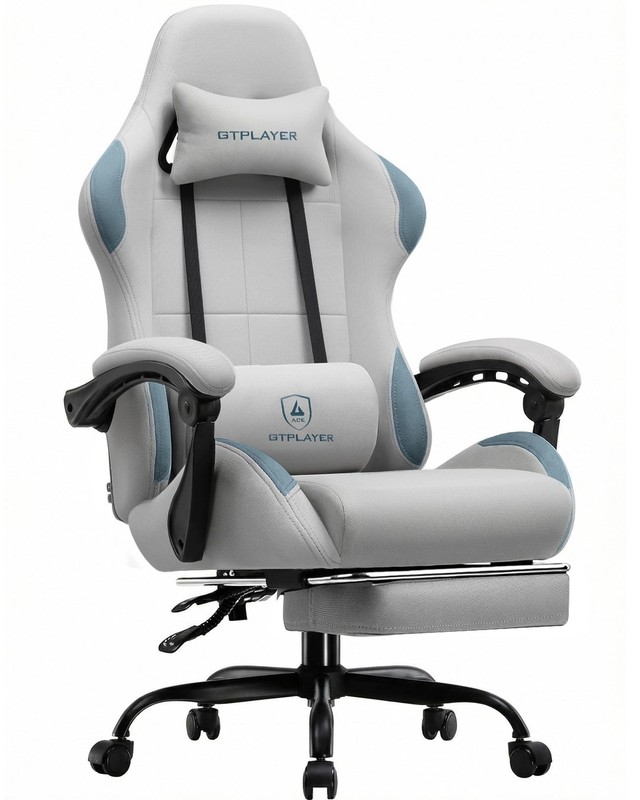 Gaming Chair Fabric with Pocket Spring Cushion,Computer Office Chair with Lum…