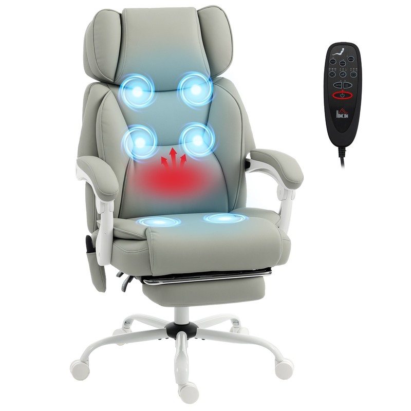 Massage Office Chair with Heat Reclining Function, Light Gray gallery