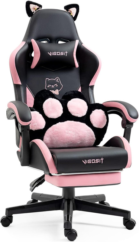 Cute Cat Ears Gaming Chair, Girly Ergonomic Computer Chair with High Back, 360° gallery