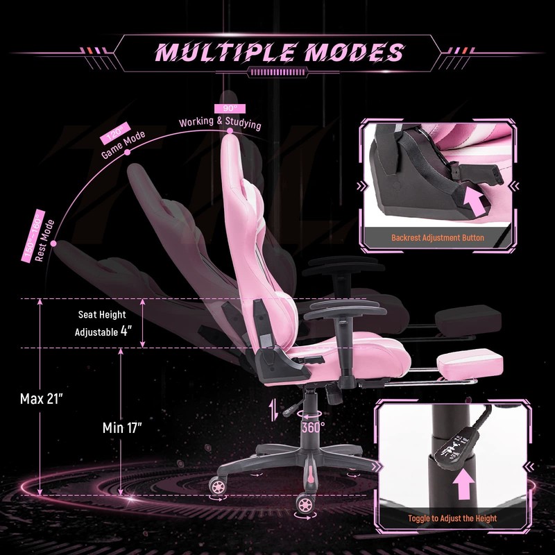 Premium Gaming Chair with Footrest Ergonomic Design Adjustable Recline White ... gallery