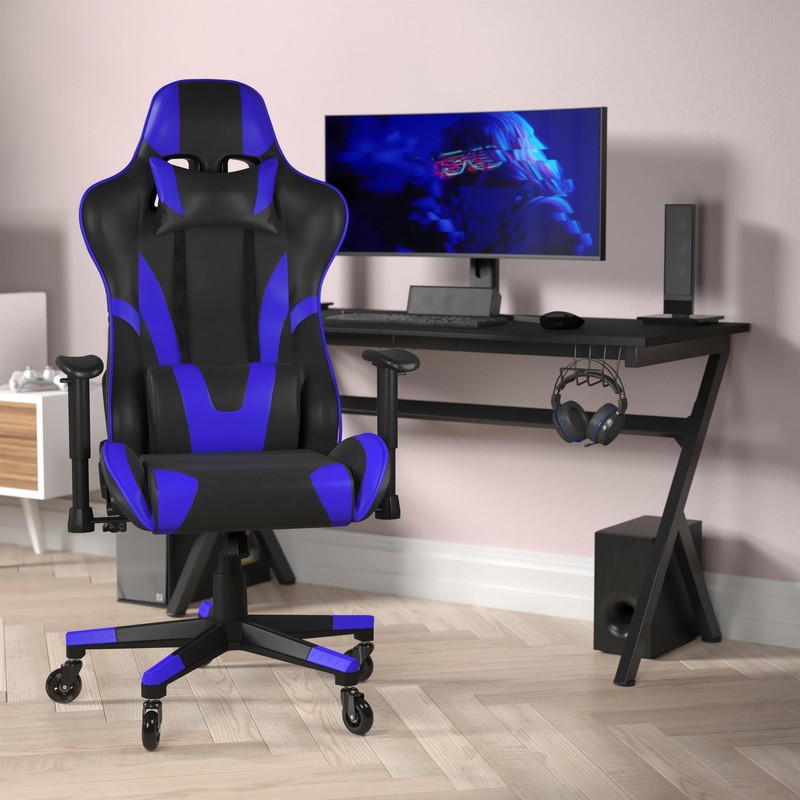 Office Gaming Chair with Roller Wheels & Reclining Back - Blue LeatherSoft gallery