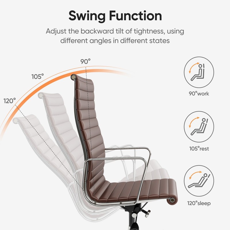 High Mid Back Ribbed Office Chair Genuine Leather Executive Seat Sviwel Armchair gallery