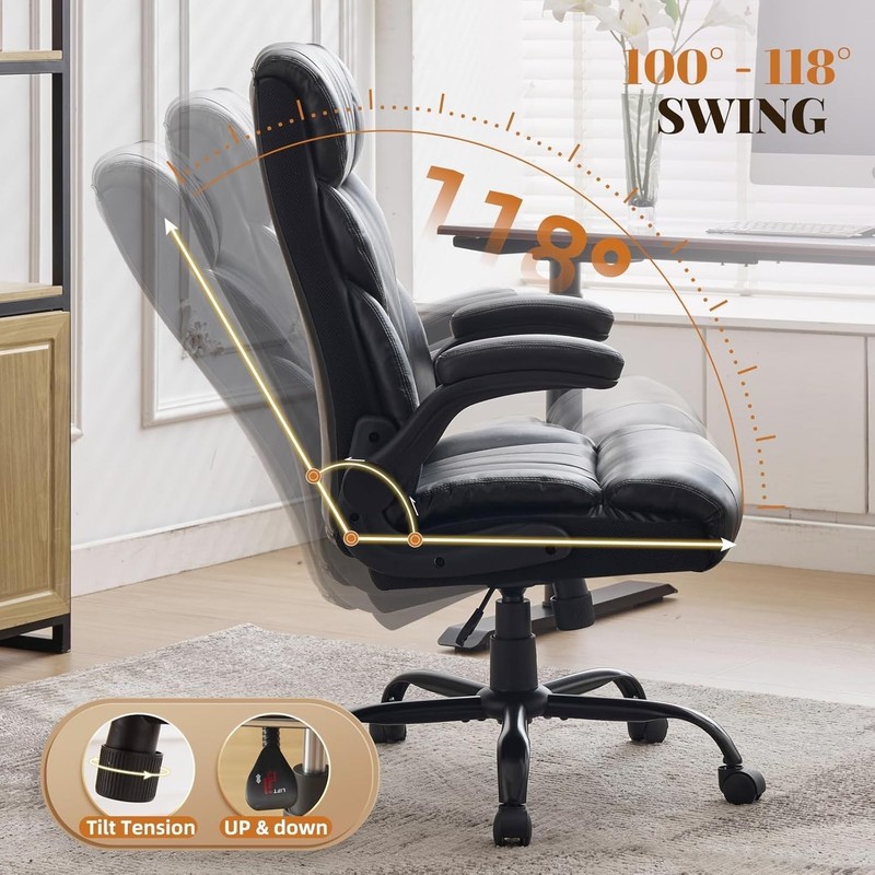 Big and Tall Office Chair Reclining High Back Leather Computer Chair 500LBS gallery