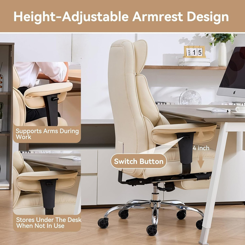 Big & Tall Ergonomic Office Chair with Footrest - Breathable Mesh, Beige gallery