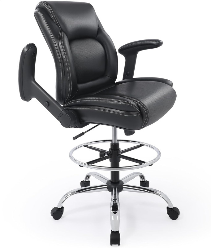 Ergonomic Mid-Back Premium Faux Leather Adjustable Drafting Chair with Multi-Fun