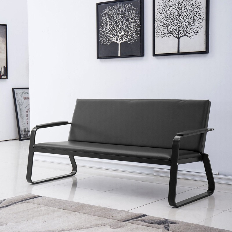 Waiting Room Conference Chairs Office Reception Bench w/ PVC Leather Steel Fram gallery