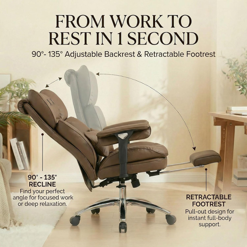 Big & Tall Ergonomic Executive Chair with Footrest - 400lbs Capacity, Brown gallery