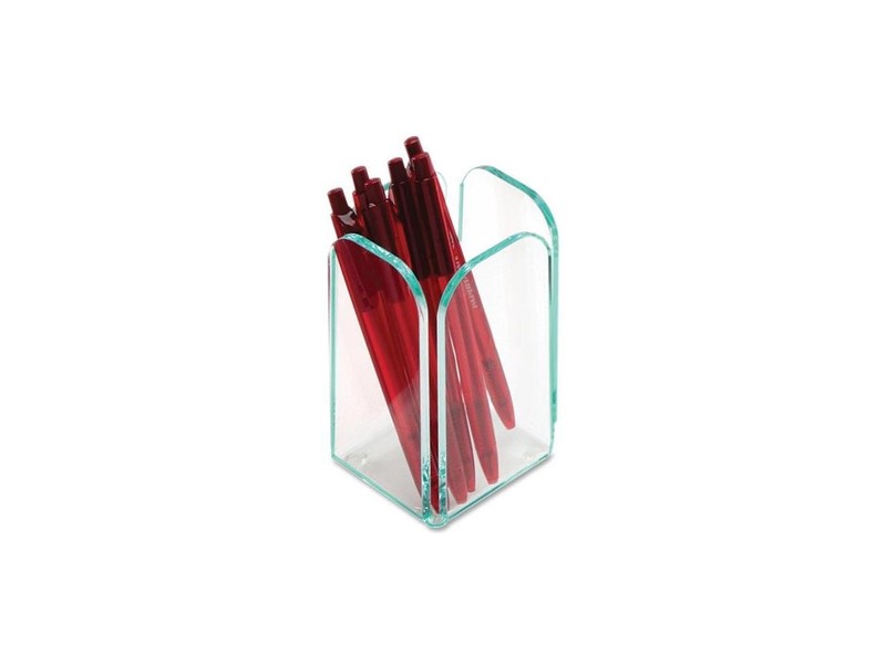 Lorell Transparent Pencil Cup 2-3/4"x2-3/4"x4-3/4" CL/Green 80656 gallery