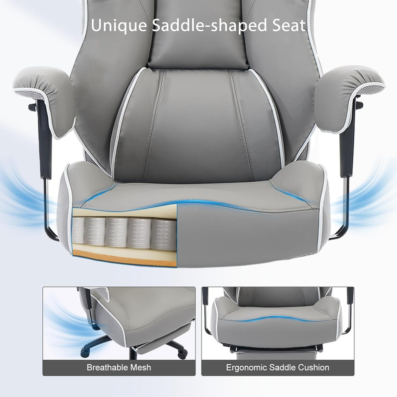 Comfortable Big & Tall Office Chair with Foot Rest - PU Gray gallery
