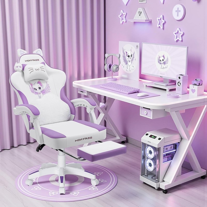 Gaming Chair with Cat Ears and Cloud Massage Lumbar Ergonomic Cute Computer Chai gallery