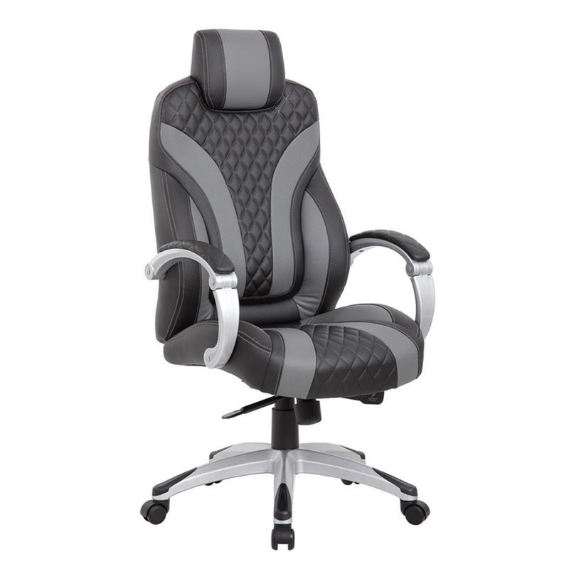Boss Office Hinged Arm Vinyl Executive Chair in Black/Gray gallery
