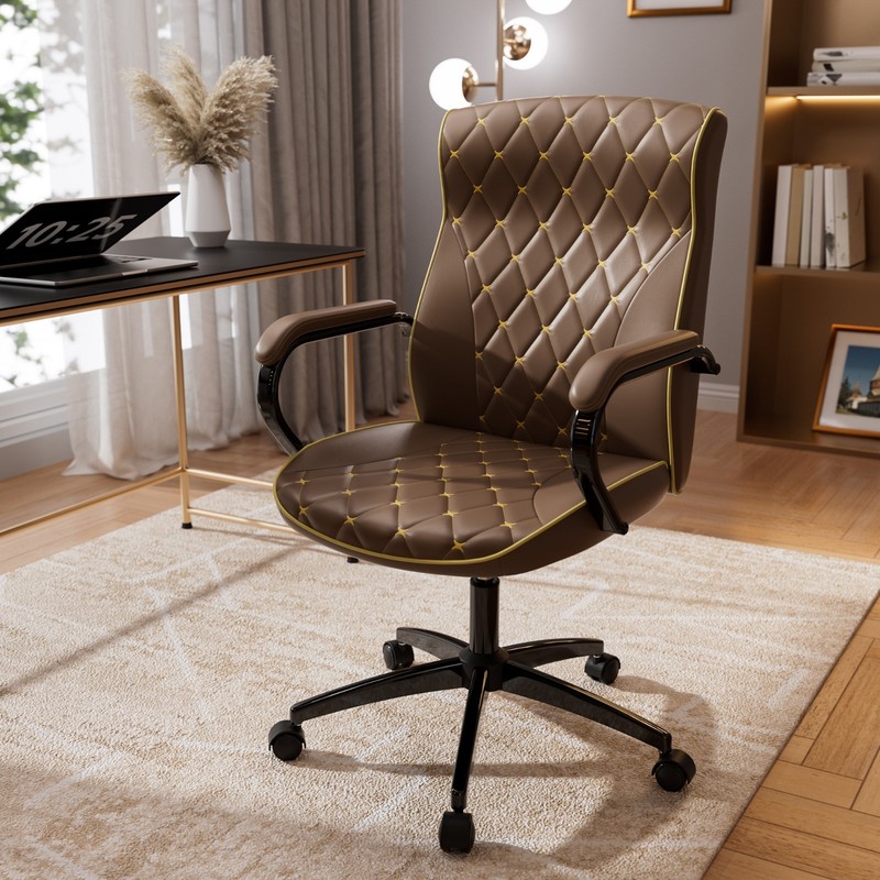 Brown High Back Ergonomic Office Desk Chair with Rocking Function and Padded Arm