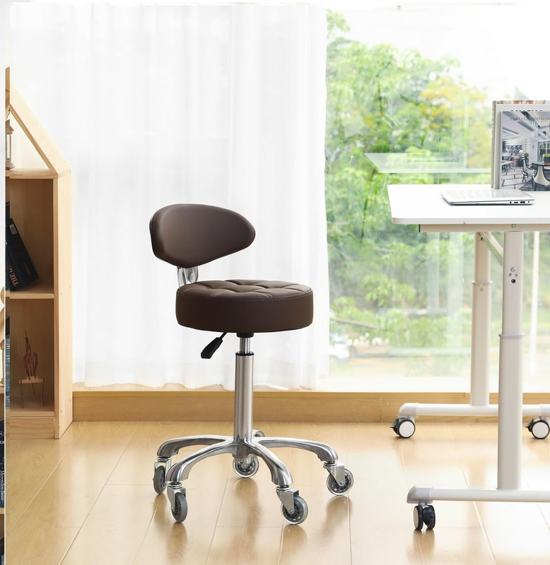 Adjustable Swivel Stool with Back Rest - Heavy Duty Rolling Chair (Coffee) gallery