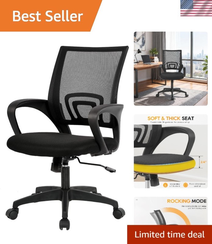 Comfortable Ergonomic Desk Chair with Rolling Wheels & Mesh Backrest - Black
