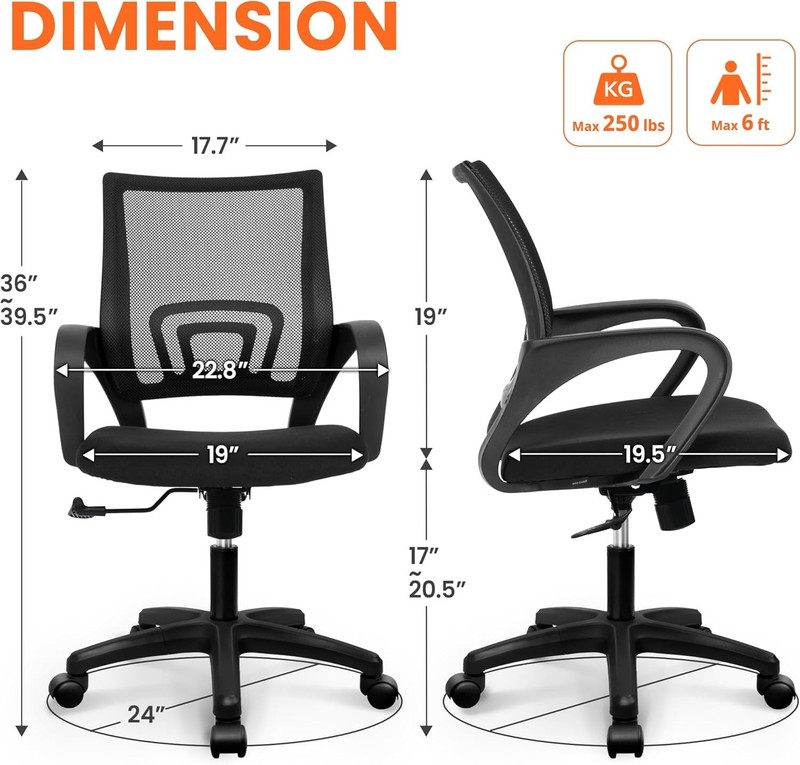 Ergonomic Mesh Office Chair with Lumbar Support & Adjustable Height - Black gallery