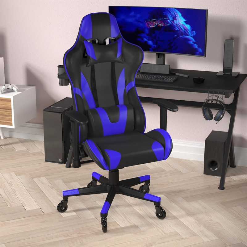 Office Gaming Chair with Roller Wheels & Reclining Back - Blue LeatherSoft gallery