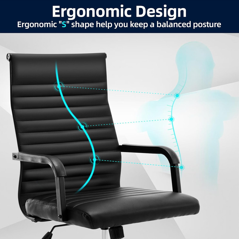 Office Chair, Ergonomic Executive Conference Room Chairs, Ribbed Leather Desk Ch gallery