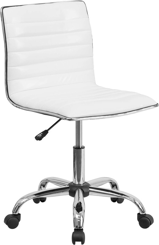 Alan Low-Back Ribbed Upholstered Vinyl Swivel Desk Chair with Padded Seat, Moder