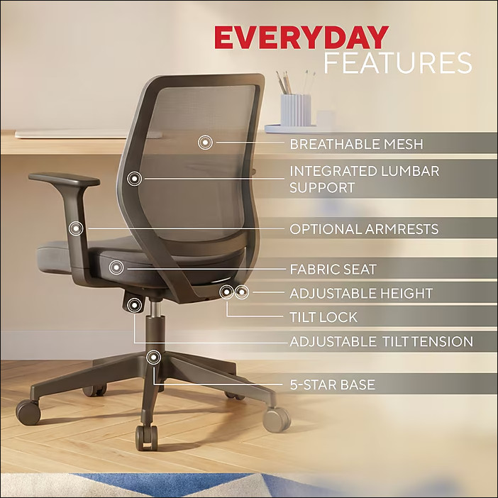 Staples Essentials Ergonomic Fabric Swivel Task Chair Black Adjustable Office gallery