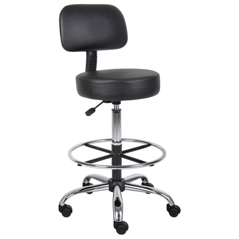 Medical/Drafting Stool with Back Cushion Footring Caressoft Vinyl Black