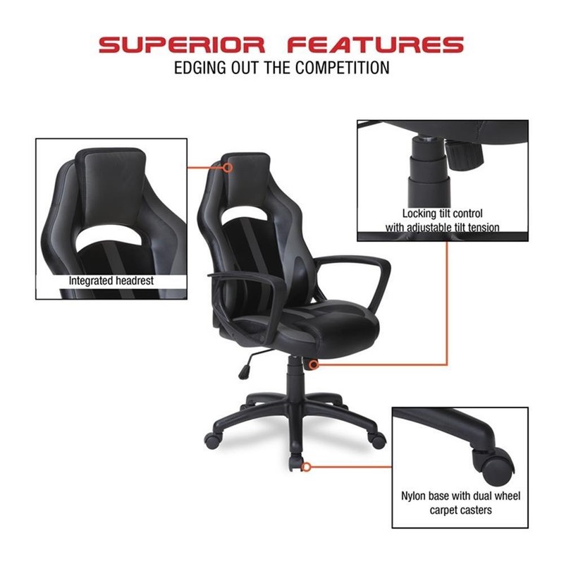 Influx Gaming Chair in Black Faux Leather with Red Accents gallery