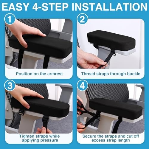 Ergonomic Memory Foam Armrest Pads - Non-Slip Cushions with Adjustable Straps, E gallery