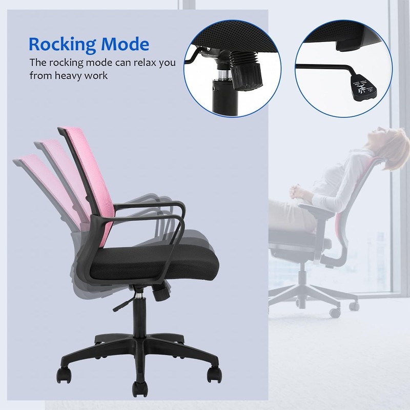 Adjustable Ergonomic Swivel Chair with Armrests & Pink Mesh for Ultimate Comfort gallery