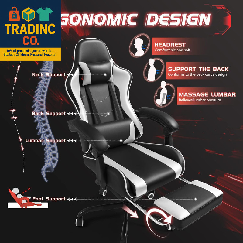 Gaming Chair with Footrest and Massage Lumbar Support, Ergonomic Computer Chairs gallery
