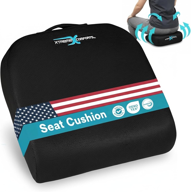 Ergonomic Memory Foam Seat Cushion, Black - Ultimate Comfort for Work & Travel gallery