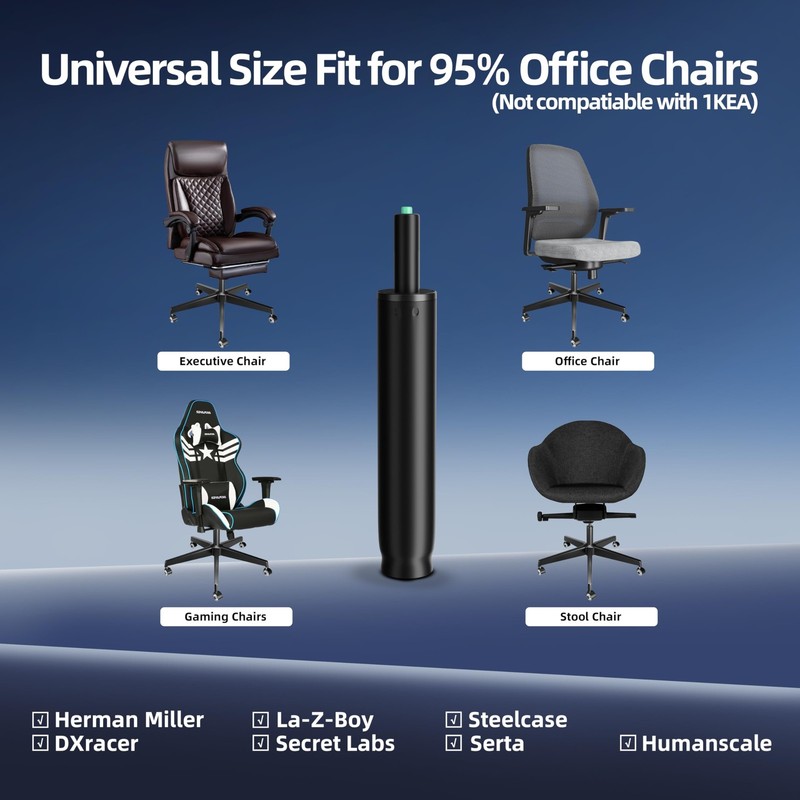 Office Chair Cylinder Replacement, 4" Stroke, 1000 lbs, Universal Fit, Class 4 gallery