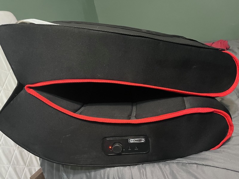 Red and black rocking gaming chair with built in speakers and pockets gallery