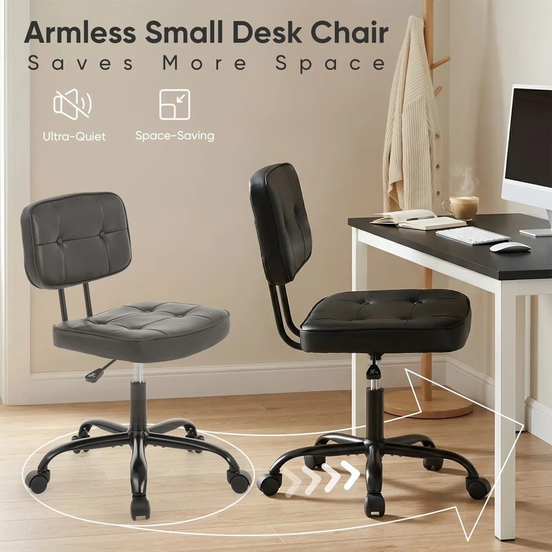 Gianna Ergonomic PU Leather Desk Chair, Armless Rolling Chair with Thickened Cus gallery