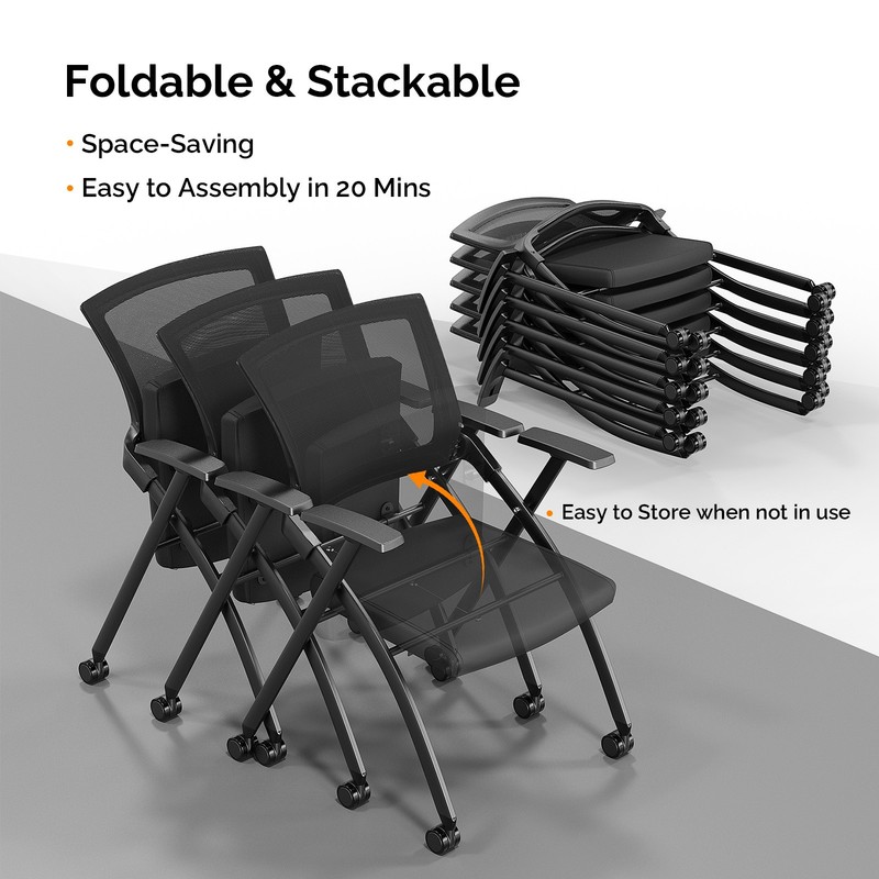 1/2Pcs Foldable Conference Room Chairs Stackable Office Chair Padded Seat,Black gallery