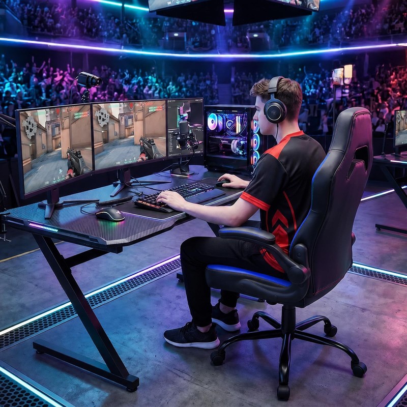 Computer Video Game Desk Chair - Ergonomic Comfy Lumbar , PU Leather with Fli... gallery