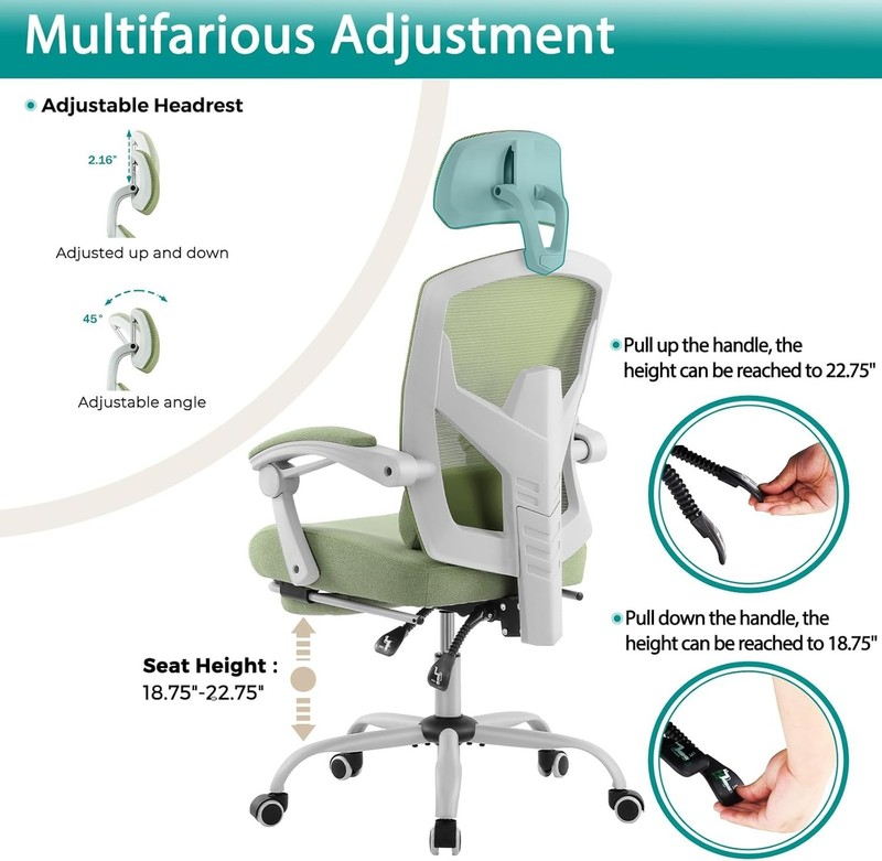 Swivel Ergonomic Chair for Home & Office – Adjustable Footrest & Neck Support gallery