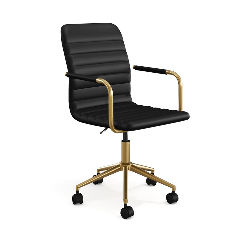 Taytum Swivel Task Chair with Armrests for Home Office in Black Faux Leather ...