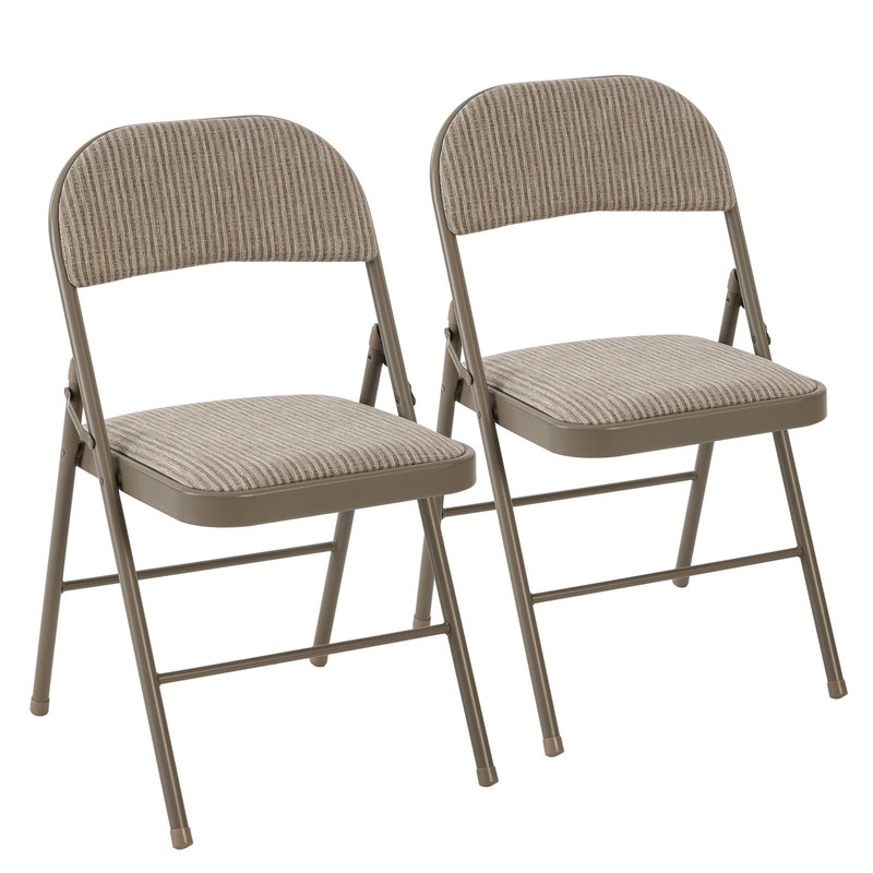 DUMOS 2 Pack Folding Chairs with Padded Cushion and Back 2 Pack, Khaki Fabric