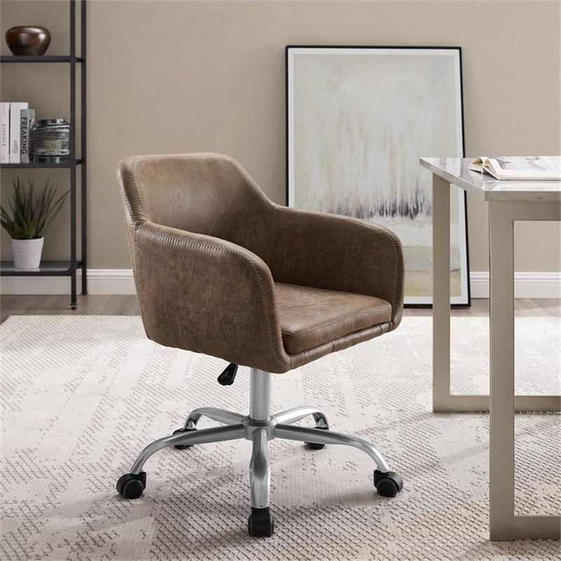Linon Colton Upholstered Office Chair with Wheels in Vintage Brown Faux Leather gallery