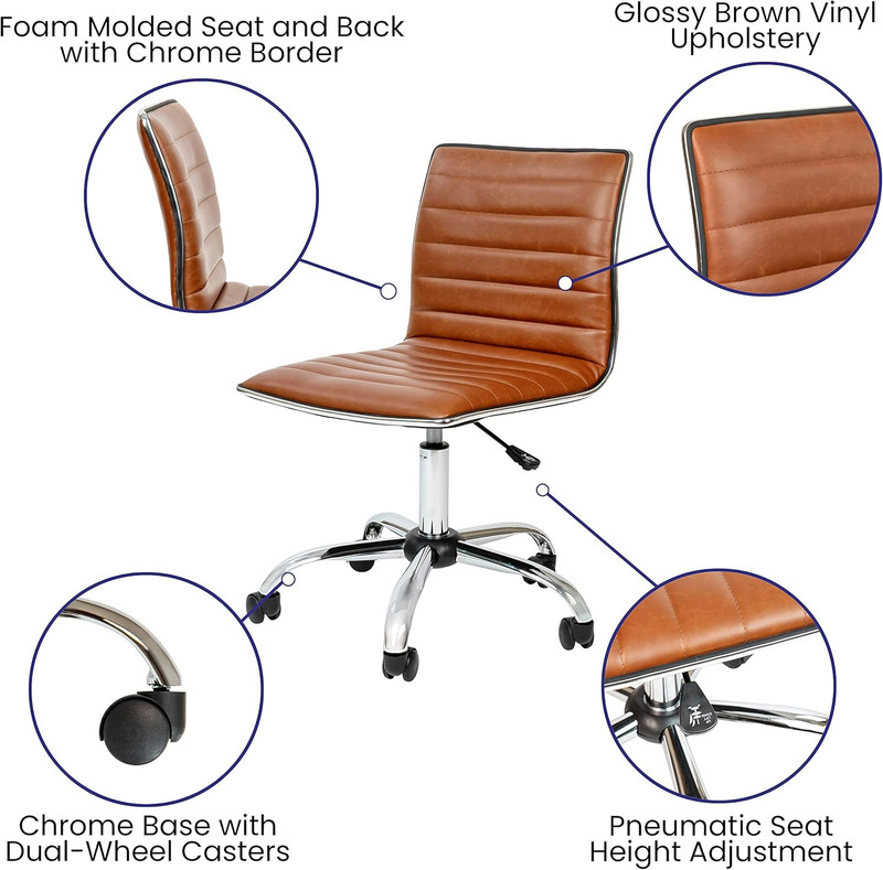 Stylish Brown Vinyl Office Task Chair with Chrome Frame and Ribbed Design gallery