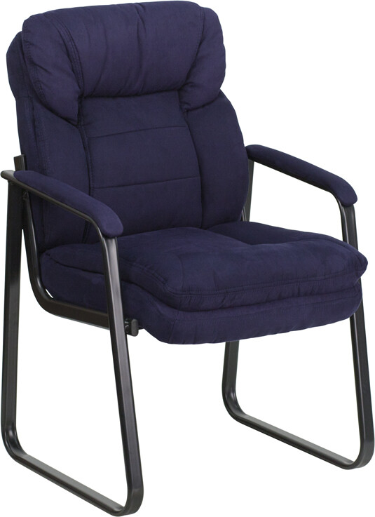 Blue Microfiber Executive Side Reception Chair w/ Lumbar Support & Sled Base